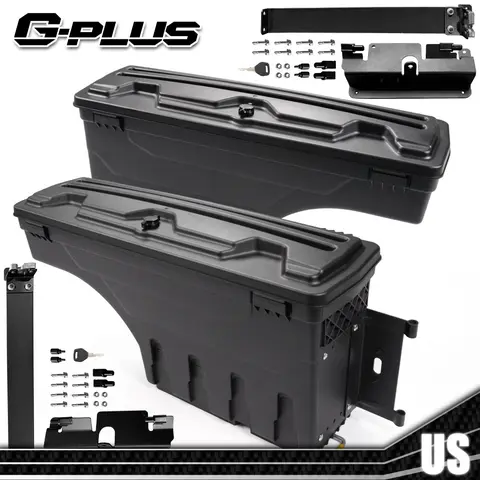 G-PLUS ABS Bed Tool Box Set - Right + Left (1 Pair, Box + Tray), Lockable, 180° Swing Access, 75 lbs Capacity, Moisture Resistant, Easy Installation, Fit 07-18 Chevy Silverado/GMC Sierra, 3 Styles, Truck Bed Storage Solution