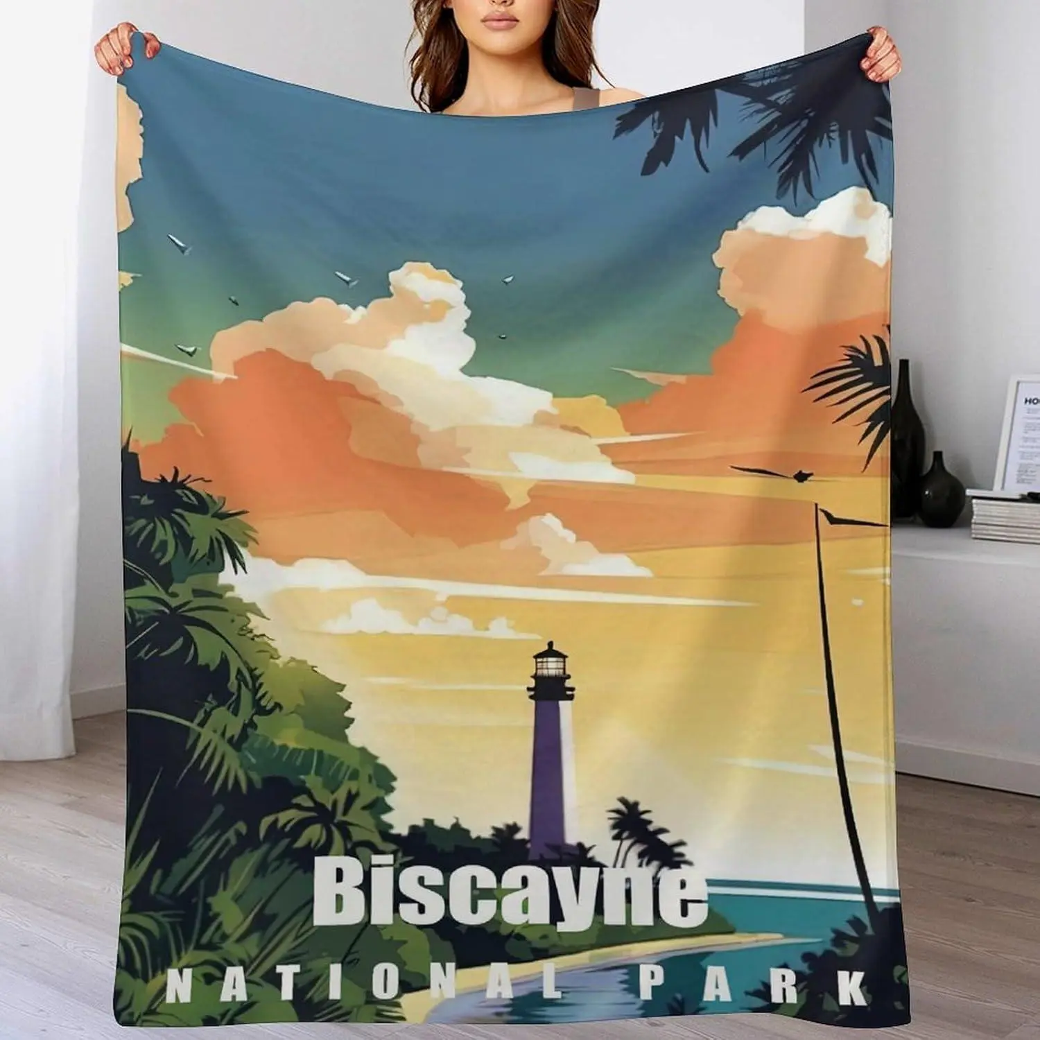Biscayne National Park Soft Blanket - Colorful Abstract Art Forest Graphic, 50x60 in Wrinkle-Resistant Home Decor Gift for Bedroom, Christmas, Wedding