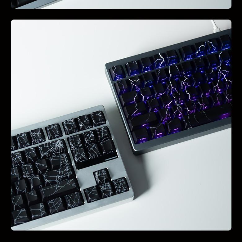 [Keycaps Only] 126-Key Spider Web Lighting Keycaps for Mechanical Keyboard, Cherry Profile Durable PBT+PC Material Side-Printed Characters Premium Magnetic Keyboard Mechanical Keyboard Accessories for Custom Gaming Keyboards and PC Gaming Room Decor