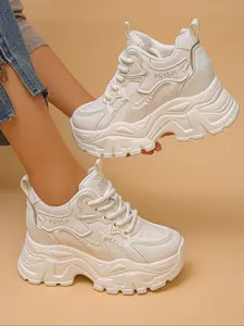 Elevate Your Style with Women's Casual Wedge Heel Thick Sole Sneakers, Perfect for Comfortable Daily Wear, Trendy Ladies Footwear