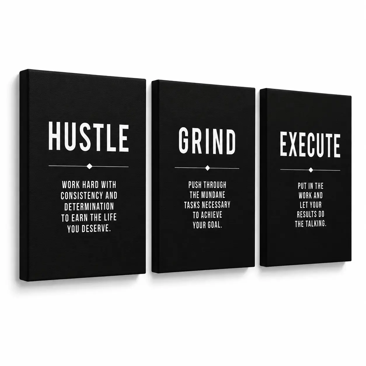 3-Piece Motivational Canvas Wall Art Set Pack - Bold Quotes Typography Print with Wood Frame, Modern Home Decor for Office Bedroom, Fashion Poster Gift for Couples  ,    letter pattern wall decor