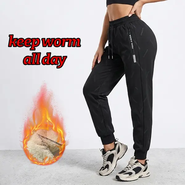 Women's Fleece Lined Jogger Pants - Warm Basics Sweatpants with Side Zip Pocket & Ribbed Ankles for Outdoors, Fitted Cut, Ankle Length, Thermal Wear, Sporty Chic, Casual, Zipper, Drawstring, Elastic Waistband, Everyday Commuting, Full Length