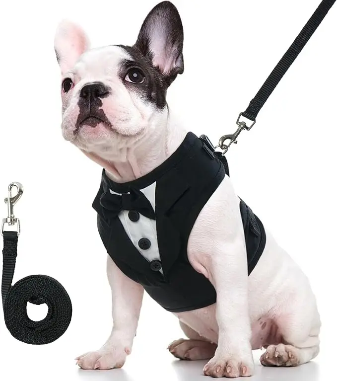 Kuoser Dog Tuxedo Harness, Pet Harness No Pull for Small Medium Dogs | Adjustable Doggie Wedding Suit with Bow Tie Party Costume