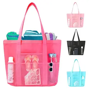 Portable beach bag, bath bag, foldable mesh beach bag, fitness swimming bag, storage bag, large-capacity portable bag.