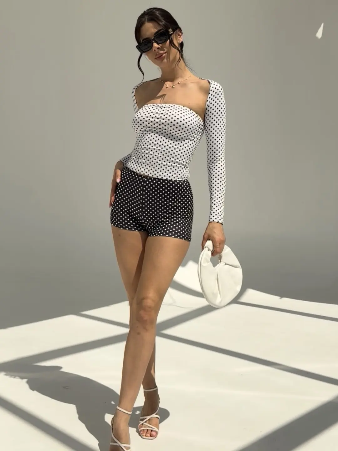 Polka Dot Design Fitted Strapless Tube Top Blouse with Sleeve Shawl Fashion Womenswear Basic Style Cute Birthday