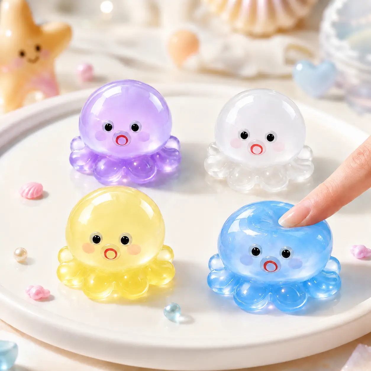 Transparent TPR soft octopus stress relief toy, stretchable sensory squeeze toy, portable stress relief tool