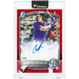 Cameron Nelson Colorado Rockies Autographed 2025 Bowman Chrome Red Refractor #CPA_CH #5/5 Card - Fanatics Authentic Certified