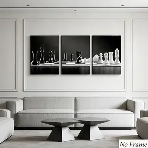 International Chess Canvas Set, Bold Contrast, Classic Pieces, Ideal for Minimalist Office, Game Room, High-End Decoration