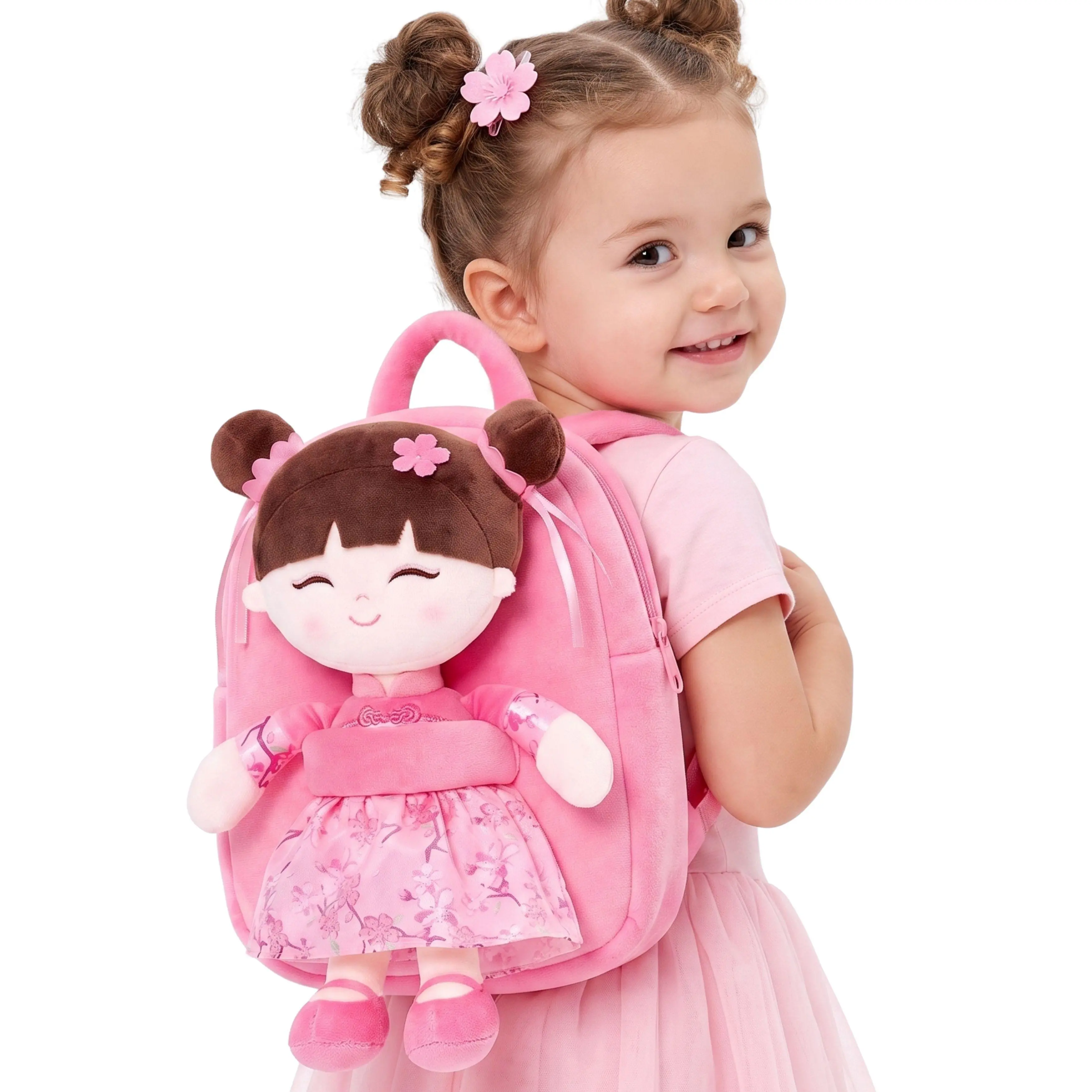 Gloveleya Chic Minimalist Blue Princess Polyester Toddler Backpack for Girls 3-4 Years, Soft Plush Doll Zip Preschool Bag for Back to School, Daycare, Princess Series