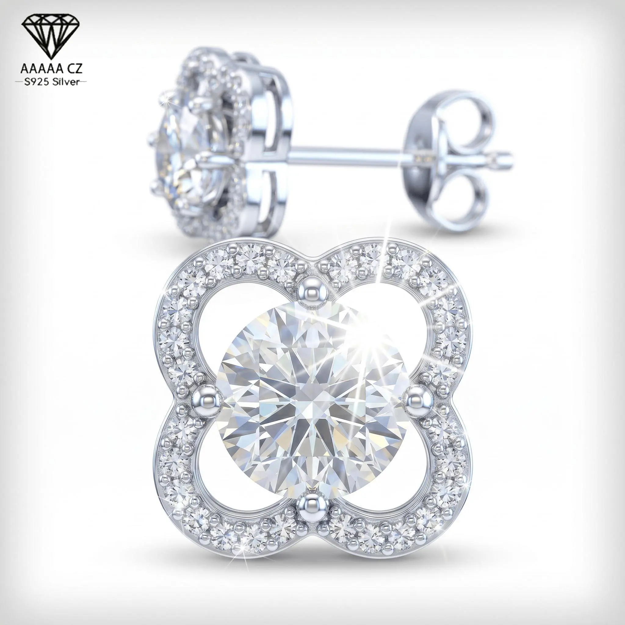Women's Alloy Clover Stud Earrings - Elegant Pavé Cubic Zirconia Bling, Casual-Classical Clover Motif Earrings, Commemorative Affordable Fashion for Business & Day-to-Night Style, Classical Earrings
