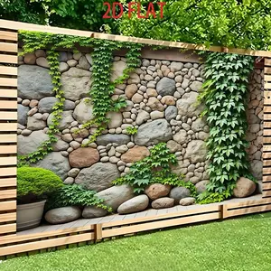 Realistic Stone Wall Plant Backdrop Cloth, Waterproof Sunproof Durable Privacy Screen, Outdoor Garden and Yard Decor for Patio Fence Decoration and Decorative Garden Fences
