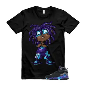 CHONGO Aqua 8s Sneaker Match Tee – Purple & Iron Grey Streetwear Shirt for Sneakerheads