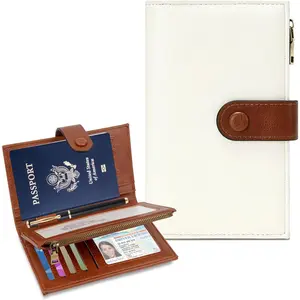 RFID Passport Holder Travel Wallet for Women/Men, Compact Travel Passport Wallet with Card Holders SIM Slots,Zippered  Pocket and  Slot, PU Leather Passport Holder for Travel Essentials