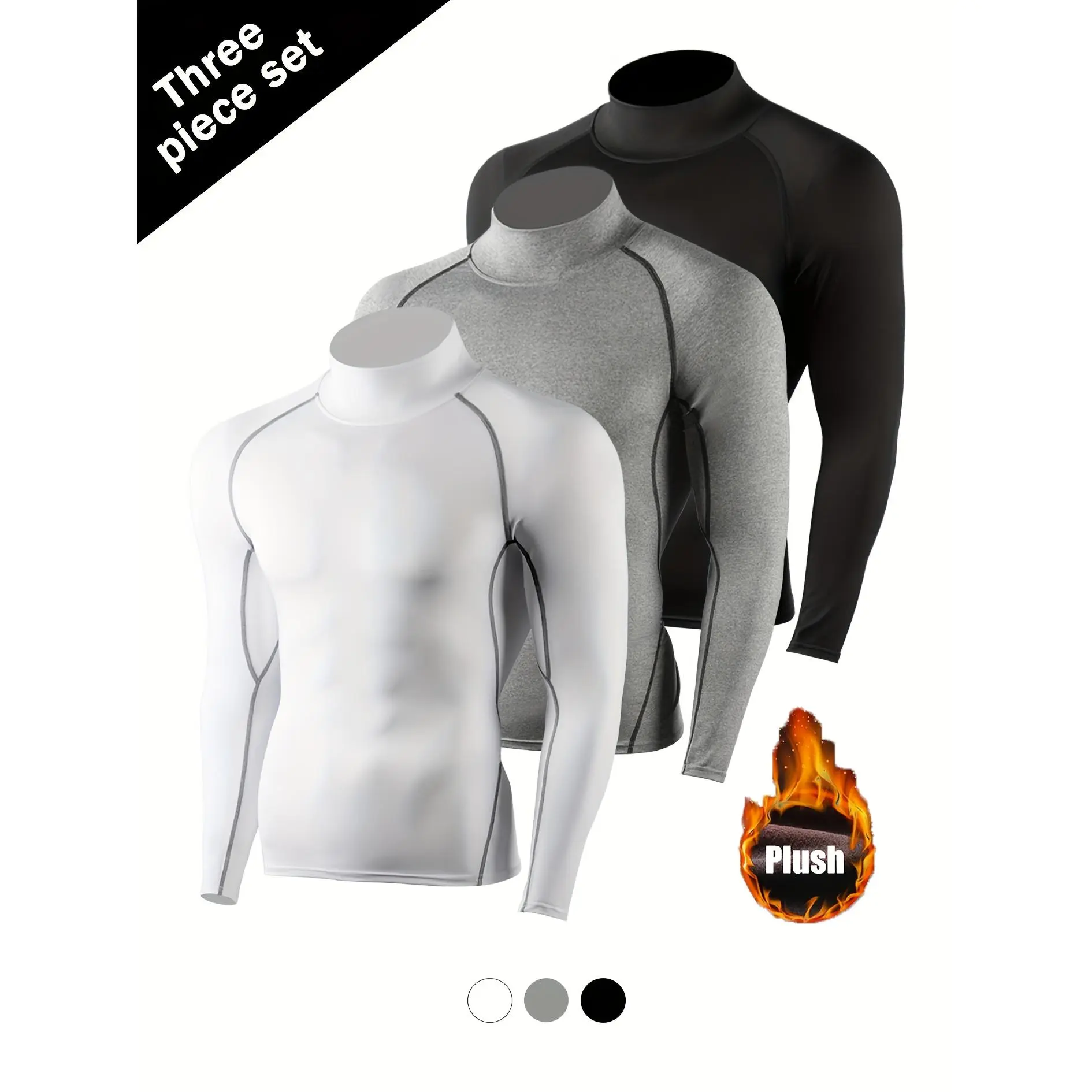 3pcs Men's Thermal Lined Compression Tops – Winter Warm Long Sleeve Base Layer with UV Protection for Basketball, Football, Skiing, Running & Outdoor Sports summerwins,summerwins