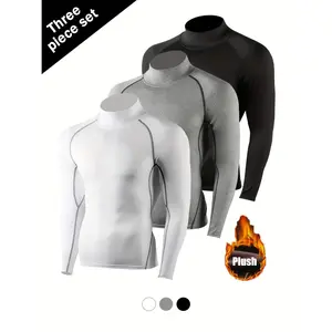 3pcs Men's Thermal Lined Compression Set Winter Warm Full Body Athletic Suit Pro Tight Fit Base Layer for Basketball Football Skiing Running Outdoor Sports UV Protection Long Sleeve Thermal Tops Active Workout Gear