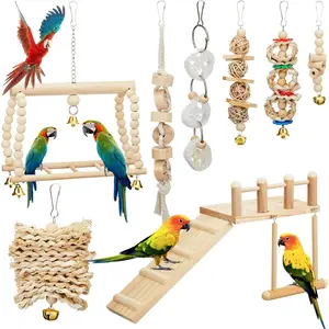 10 Pcs Parrot Swing Toys and Bird Perches Platform with Climbing Ladder Chewing Standing Hanging Parakeet Toys Bird Cage Accessories for Budgerigar Conure Cockatiel Finches Lovebirds