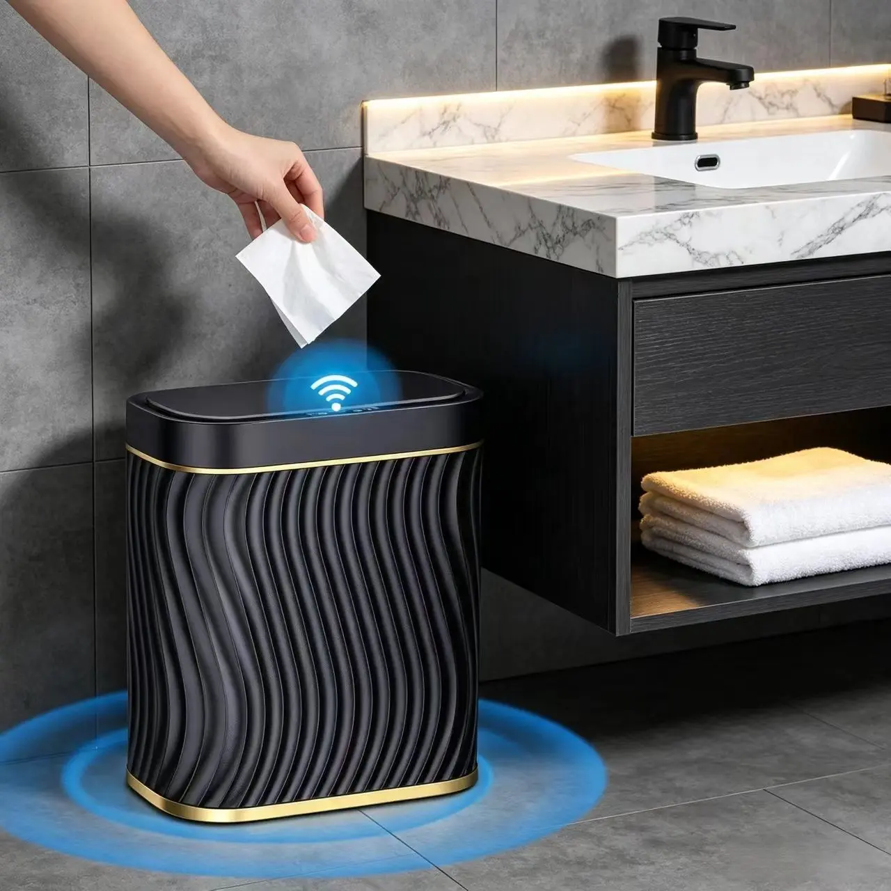 Modern ABS Plastic Smart Motion Sensor Trash Can 10L/2.6 Gal - Hands-Free Automatic Lid Bin, Odor-Control Compact Space-Saving Wastebasket, Daily Use Smart Home Essential for Bathroom, Kitchen