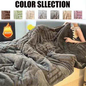 Fashion Sequined Rabbit Fur Blanket, King & Queen Size, Dual-Sided Velvet Texture, Multi-Color Options, Home Office Sofa Travel, Warm Blanket