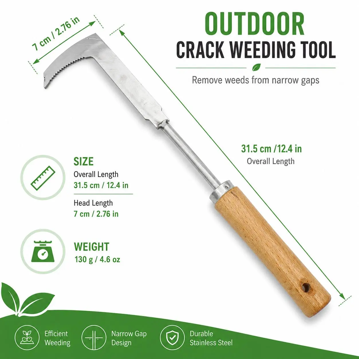 Serrated Crack Weeding Hook, Extended Reach Gap Cleaner to Remove Weeds Without Bending Down