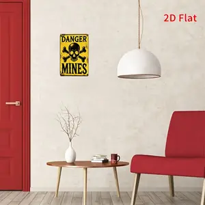 2D Flat Aluminum Decorative Sign Plague Warning Theme Danger Mines Metal Sign Printing Suitable Office Garage Construction Site Outdoor Adventure Area Decoration for Warning Signs Adventure Enthusiasts 1pc 12x8inch