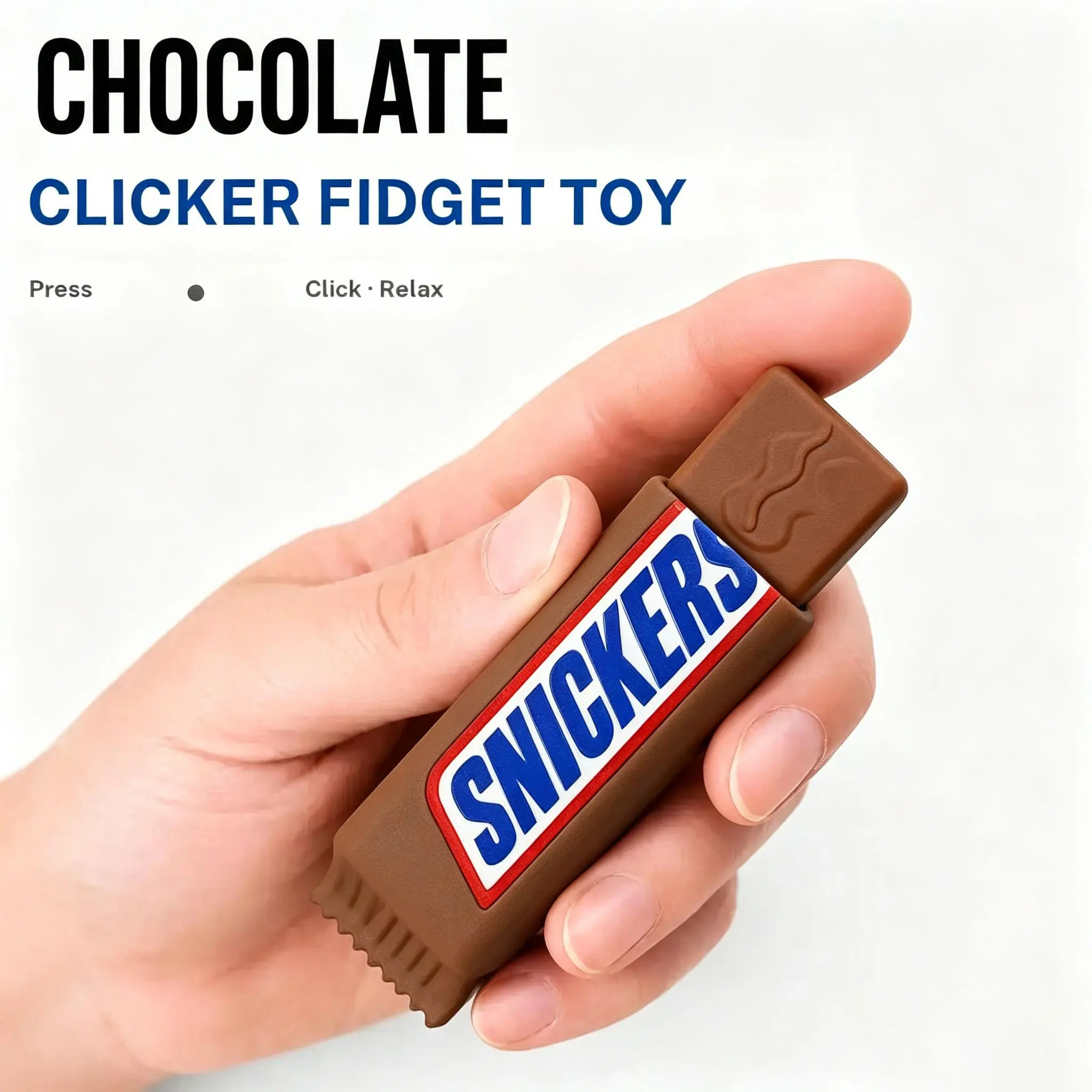 3D Printed Chocolate Bar Clicker Fidget Toy, Pocket-Size Tactile Sensory Keychain Accessory, Funny Gift for Adults Kids (Halloween, Birthday)