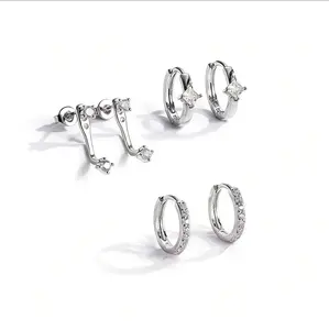925 Sterling Silver Stud Earrings for Multiple Piercing Hypoallergenic CZ Cartilage Earrings Stacks women