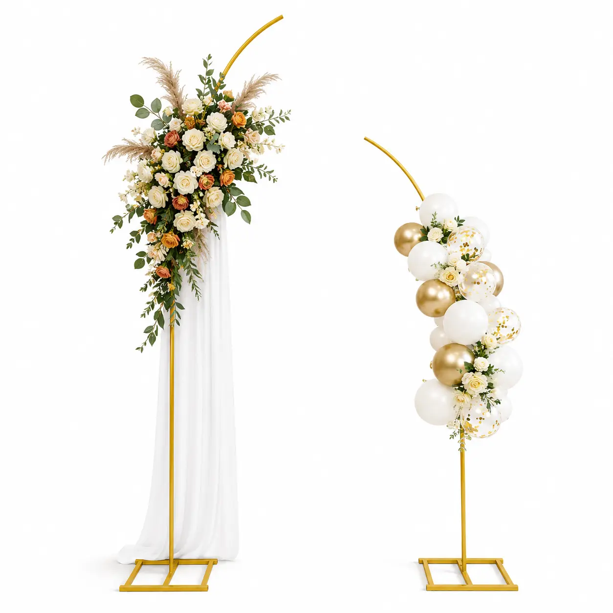 2PCS Metal Frame Curved Arch Party Backdrop Stand Set - Adjustable Height 6FT-7.5FT, Detachable Tubes Design for Weddings, Birthday Decorations