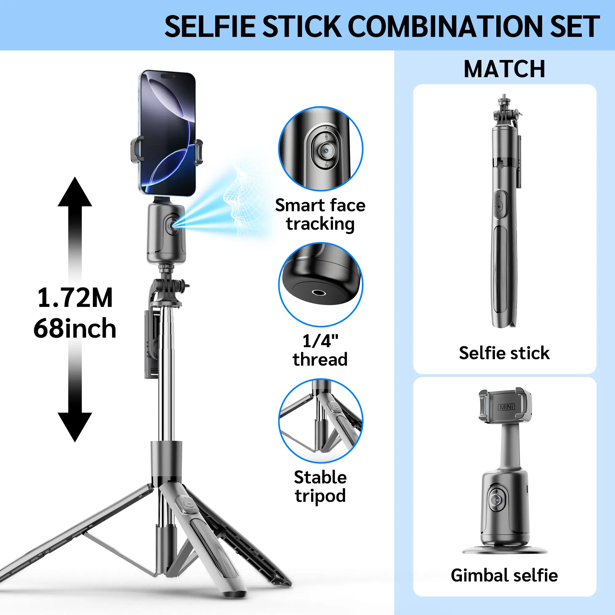P01-Black+62inch Selfie Tripod