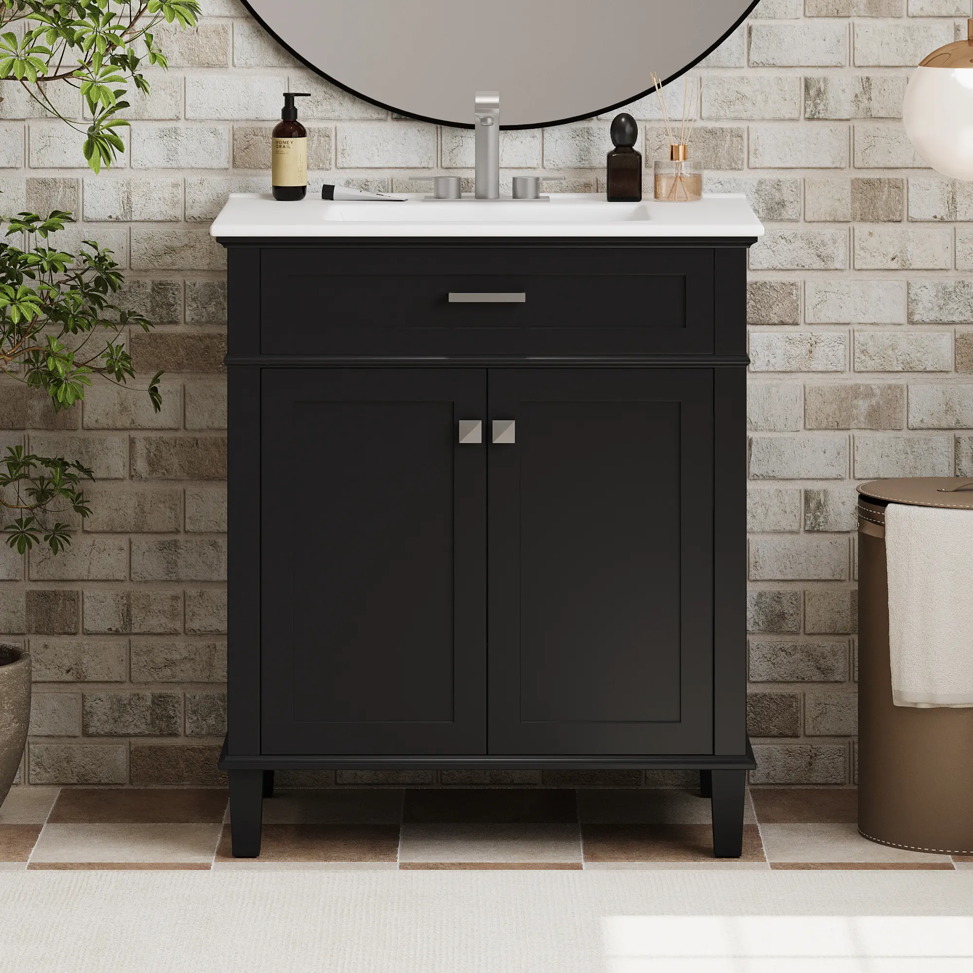 YYDS 30-inch bathroom vanity with ceramic basin,  soft close door and adjustable shelves