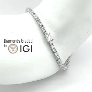 IGI Certified 1.74CT Emerald cut Fancy Natural Diamond Tennis Bracelet 14K White Gold