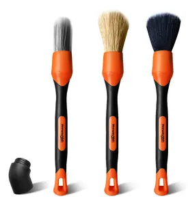YeewayVeh 3pcs Car Detailing Brush Set, 1pc Boars Hair Detailing Brushes,1pc Ultra Soft Detail Brush for Air Vent Leather Seat, 1pc Scratch Free Car Detailing Brushes for Interior Exterior, Orange