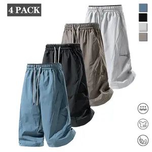 4-Pack Men’s Quick-Dry Mid-Length Pants, Elastic Waist, Breathable Casual Sports Shorts — Ideal for Running & Hiking, Adjustable Waistband, Suitable for Commuting, Shopping, Campus Wear, Home Loungewear, Walking, and Summer Outings