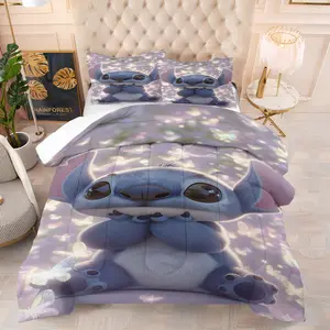 Stitch Cute Cartoon Pattern Quilt Set, Including 1 Blanket And 1 Or 2 Pillowcases Without a Core, Suitable For Bedding Sets In Family Bedrooms And Dormitories, And Can Be Used As a Children's Gift