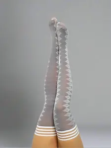 Kix'ies Golf Collection Grey Argyle Thigh-High Stockings for Petite to Plus Size Women's Summer Outfits No-Slip Grip Socks