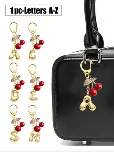 Bubble Pendant,Cute Chubby Design, Letter Bag Charm - A-Z Full Initial Durable Anti-Tarnish Gold Purse Pendant With 3d Red Cherry Detail, Ideal For Decorating Handbags, Purses, Keys, Backpacks & Phone Cases, Suitable For Women, Backpack Bag Charms
