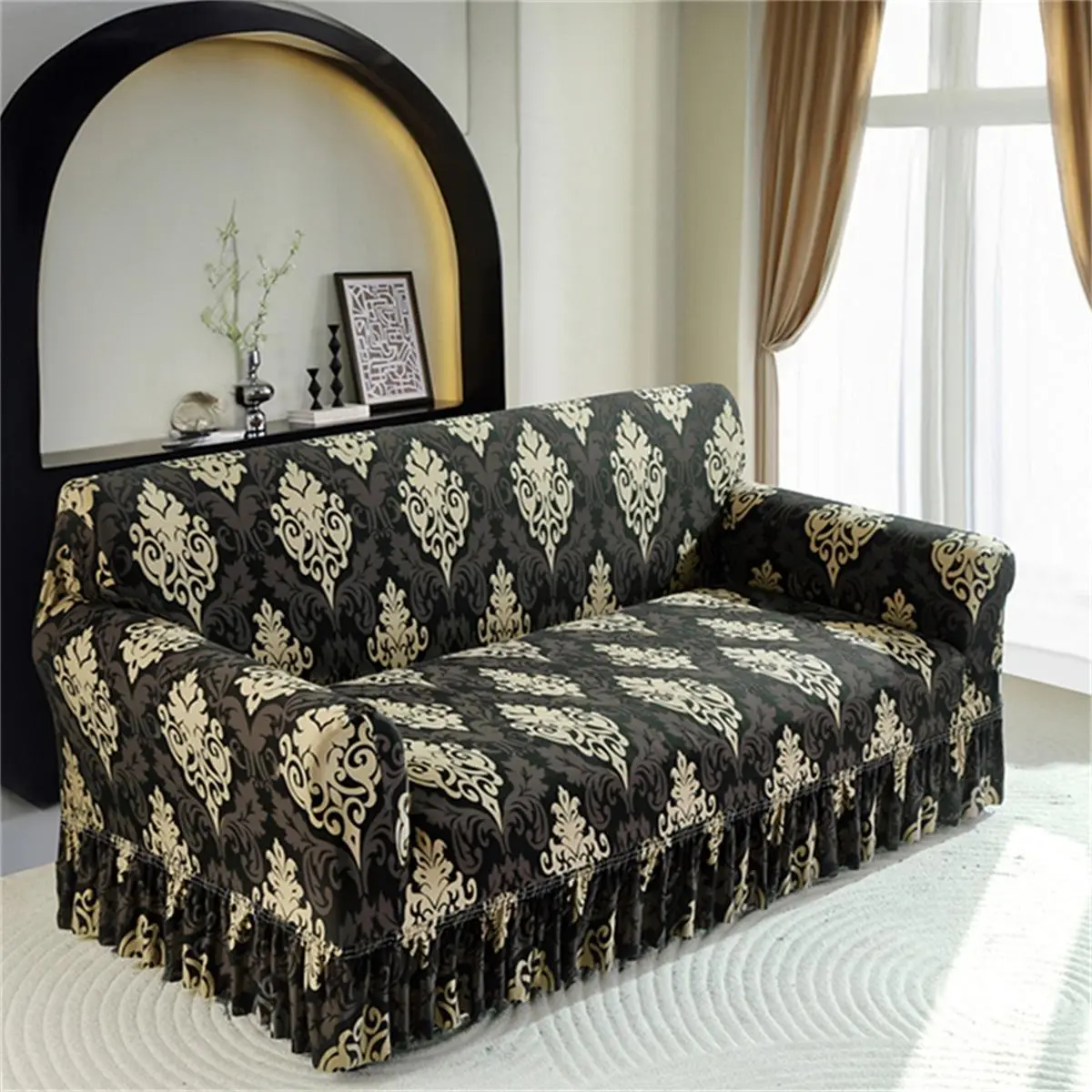 Floral Pattern Sofa Cover, Decorative Sofa Cover, Sofa Couch Covers, 1 Count Exquisite Elastic Stretchable Sofa Slipcover, Dustproof Sofa Protector for Home Living Room, Vanity Decor Accessories, Washable Sofa Slipcover
