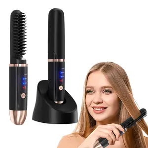 Cordless Hair Straightener Brush | Portable Ionic Heated Comb | Fast-Heating, Frizz-Free, Smooth Glide | Salon-Quality Styling Anywhere Plasma Function Eliminates Static hair styling tools hair curler Black No Wires Ceramic Coating  Adjustable  Wireless