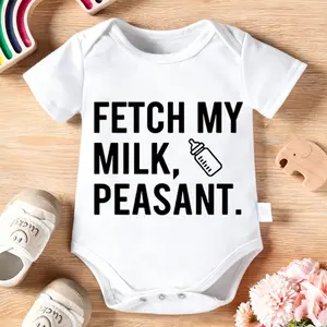 2026 Cute Newborn Baby Bodysuit with Fetch My Milk Peasant Baby Quote Print, 100% Cotton Short Sleeve Romper All Seasons, Funny Casual Onesie for Baby Boys Girls, Indoor Outdoor Infant Clothes 0-2T, Perfect Baby Gift