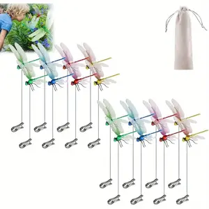 4/8/12pcs Dragonfly Clip Bug Repellent, 2025 New Fake Dragonfly Hat Clip, 3D Dragonfly Garden Stake Decoration, Realistic Hummingbird Stake, Artificial Clip-on Insect Repellent, Hat dragonfly clip mosquito repellent，fishing