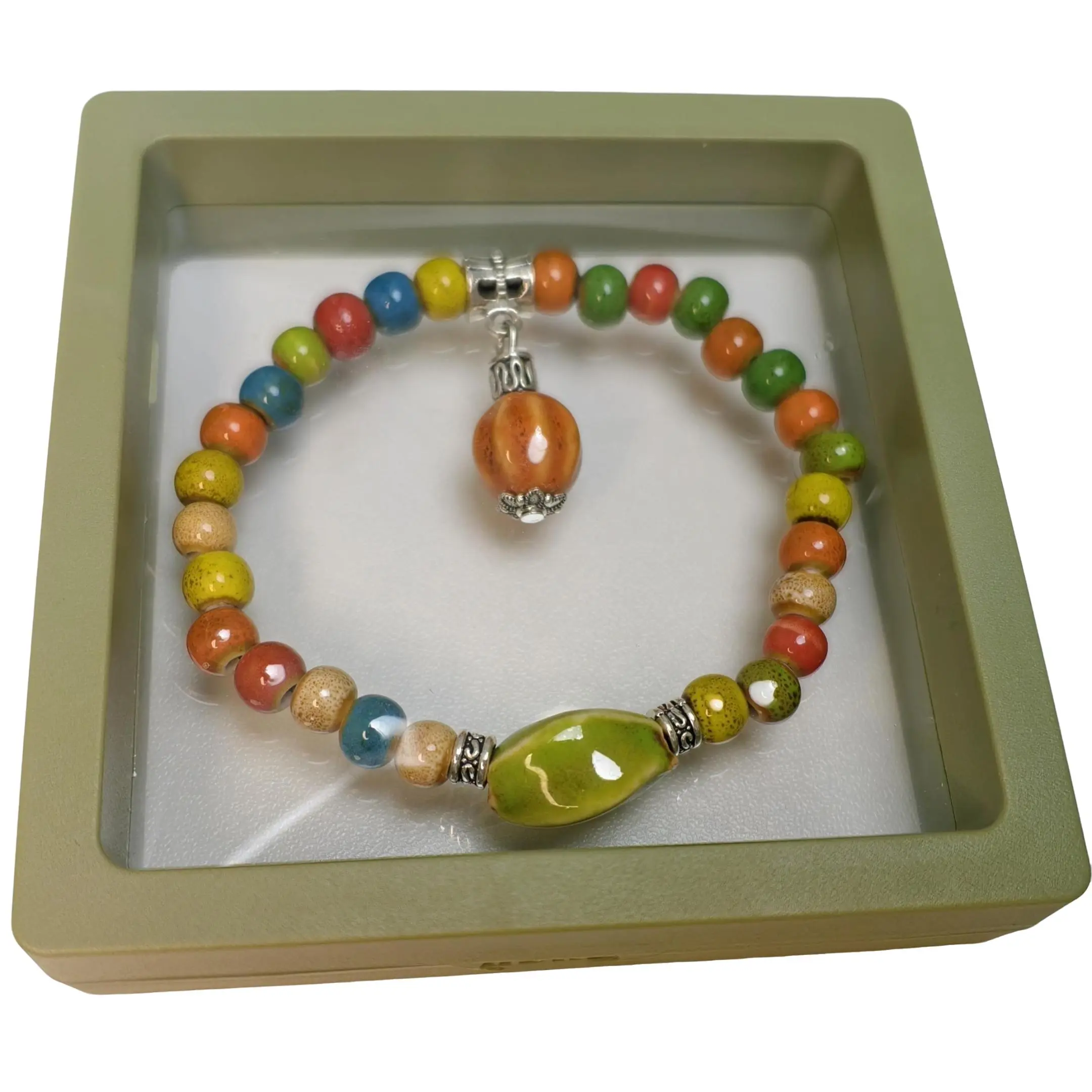 Fortune & Happy Crackle-Glazed Multicolor Ceramic Beaded Bracelet Set - High Quality, Exquisite Trendy, Fashionable Cultural Pottery Stackable Bangle with Charms (Ceramic Beads Included)