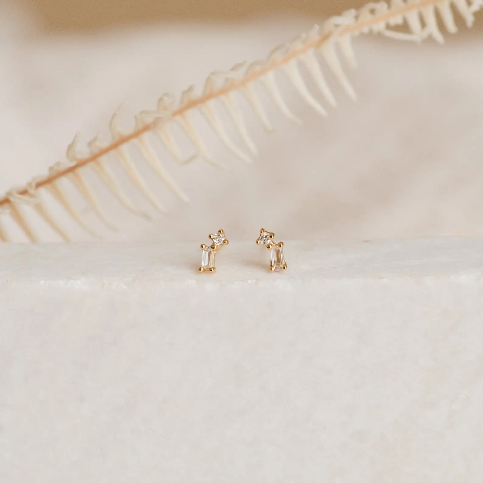 Blair Baguette Diamond Drop Studs by Caitlyn Minimalist - Dainty Baguette & Square Crystal Stud Earrings - Minimalist Jewelry - Gift for Her