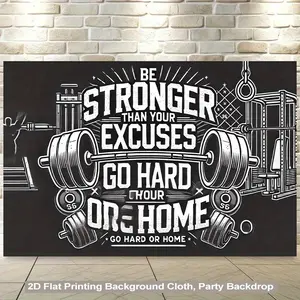 1pc Motivational Gym Banner, Wall Decor Banner - "Be Stronger Than Your Excuses" Fitness Decor with Dumbbells Design - Black & White Workout Background Cloth for Home Gym, Office, Party - No Electricity Needed, Easy Hang Gym Decoration
