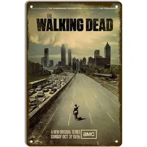1PC 2D Flat <The Walking Dead> TV Series Poster Replica - Rick Grimes Doomsday Scene Metal Wall Art - 8x12inch (20x 30cm ) - AMC Series Home, Office, Bar Decoration - Durable Non-Fading Metal Sign - No Electricity Required - Perfect Gift for TWD Fan