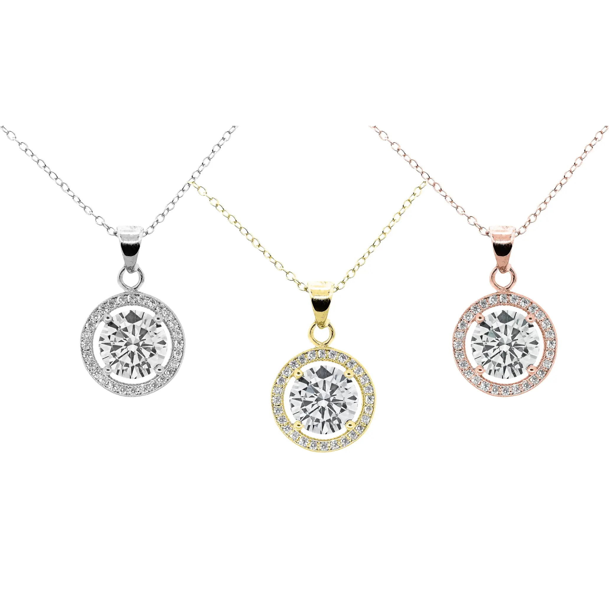 Cate & Chloe Blake 3-in-1 Necklace Jewelry Set – Hypoallergenic 18k Gold Plated Crystal Halo Pendant Necklace – 3 Necklaces with Simulated Diamond Crystals, Each in a Luxury Gift Box – Perfect Stress-Free Gifts