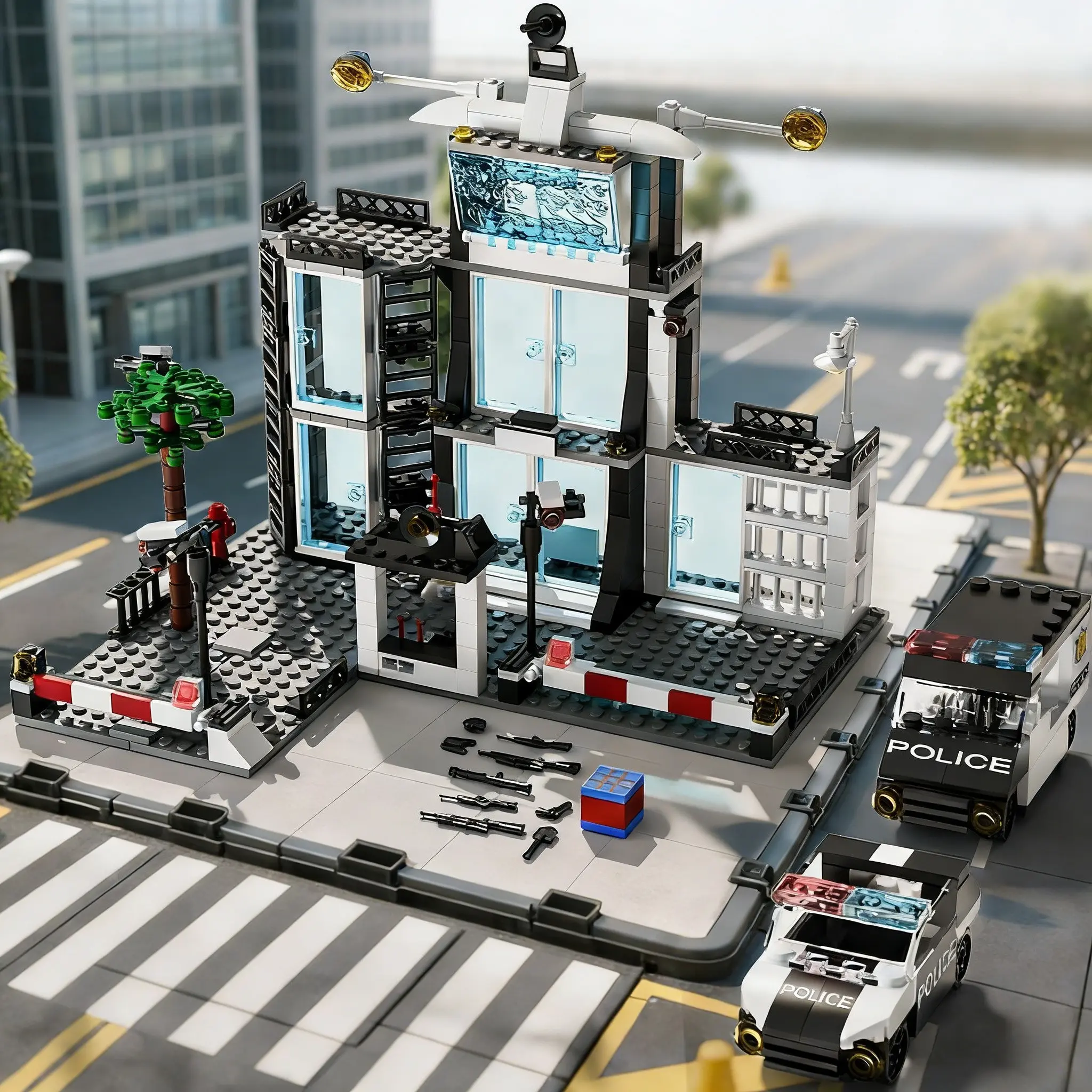 560pcs City Police Station Building Block Toy Set, Includes 2 Police Cars, Classic Design, Educational Toy, Desktop Decoration