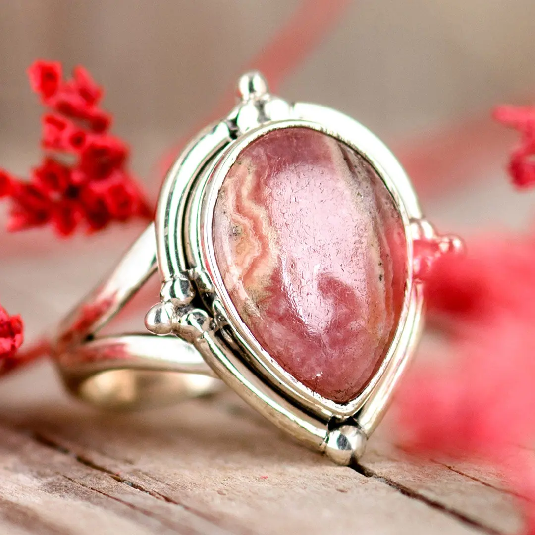Teardrop Rhodochrosite Ring Sterling Silver Teardrop Rhodochrosite Ring Sterling Silver