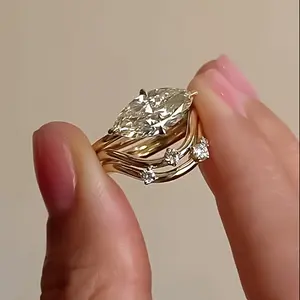 Loveden 2ct Marquise Shaped Blink Stackable Ring For Women s925 Silver High Carbon Diamond Ring Three-pieces Set Fashion Charm Jewelry Girls Birthday Gift Iced Bling Ring Set