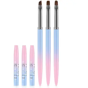 Nail Art Clean Up Brushes, 3 Pcs Flat/Oval/Fine Angled Gel Nail Brushes,For Nail Art Design Painting DIY and Cleaning Polish Mistake on the Cuticles (Color)