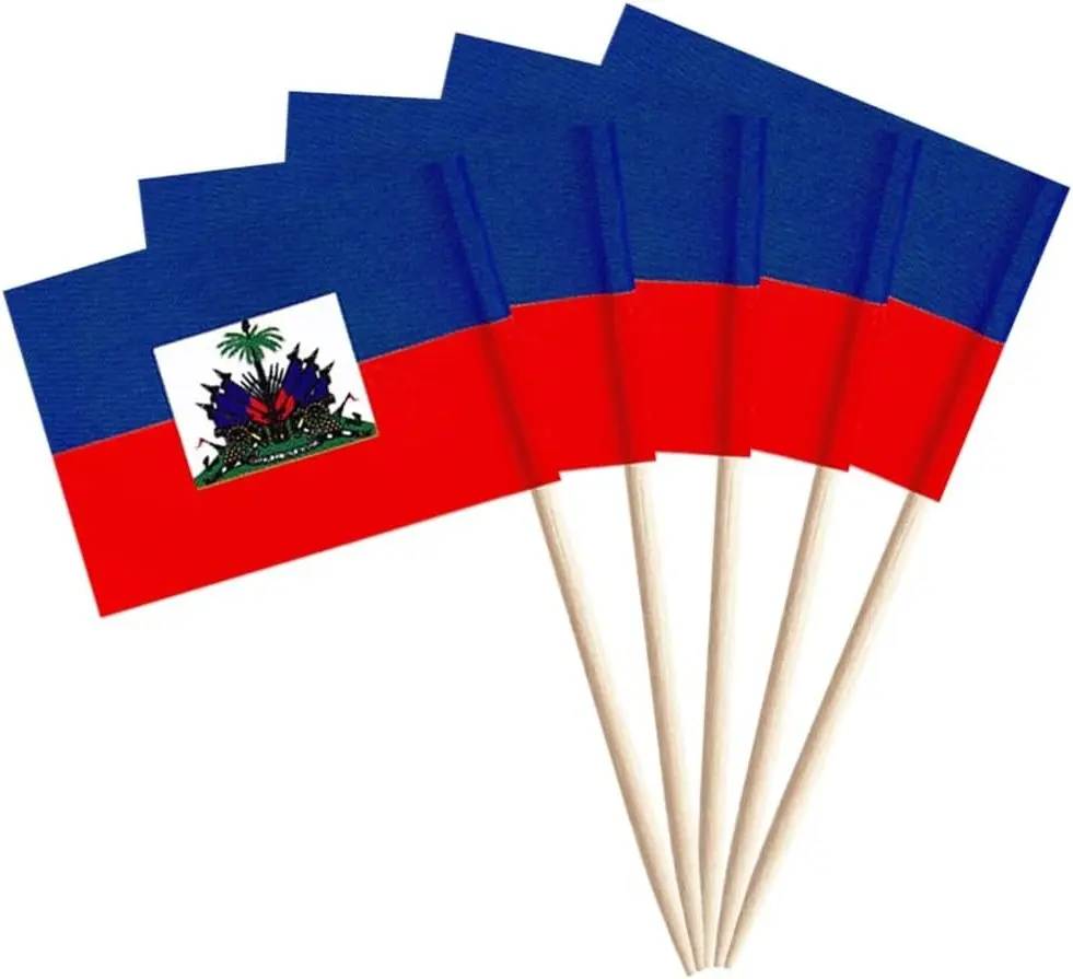 100 Pcs Haiti Flag Haitian Toothpick Flags Mini Small Cupcake Toppers Stick Flags Banner Country Party Cocktail Fruit Decoration