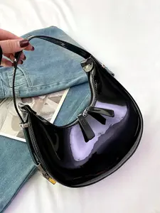 Fashion Women's Crossbody Shoulder Bag, Elegant Glossy Crescent Design, Detachable Strap, Versatile for Casual & Commuting Use